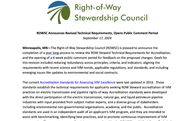 ROWSC Announces Revised Technical Requirements, Opens Public Comment Period 